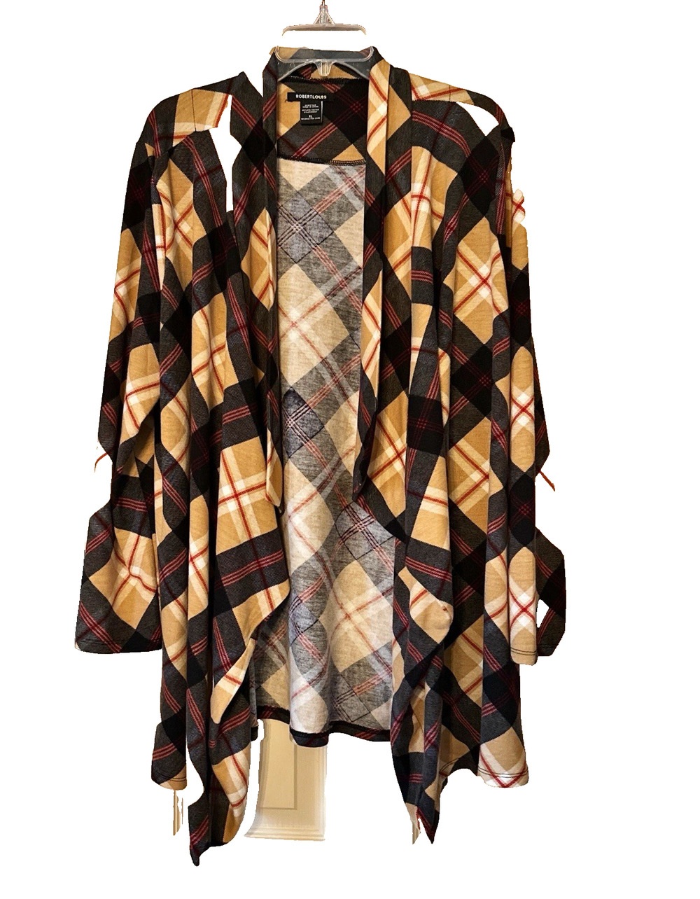 Robert Louis Womens Plaid Sz XL Draped Open Cardigan